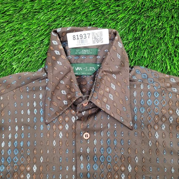 Vintage Van-Heusen Disco MOD Button Shirt Medium 19x28 Brown - Picture 3 of 11